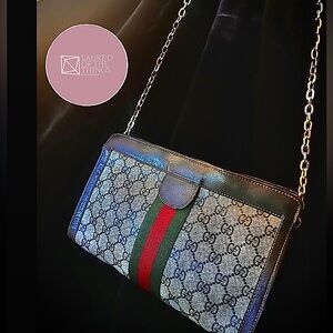 Gucci Monogram Crossbody Bag with Red and Green Stripe